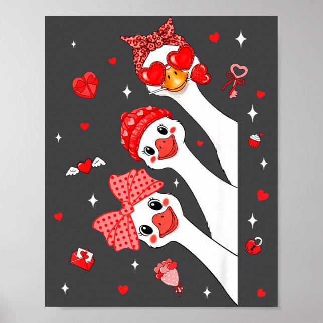 Cute Funny Valentine Silly Gooses Heart Love Match Poster (Front)