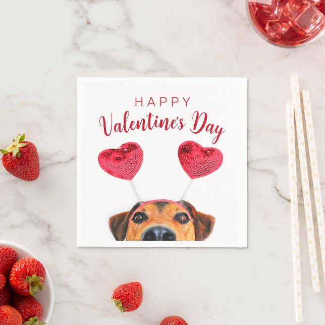 Cute Funny Valentine's Day Dog Heart Headband Napkins (Insitu)
