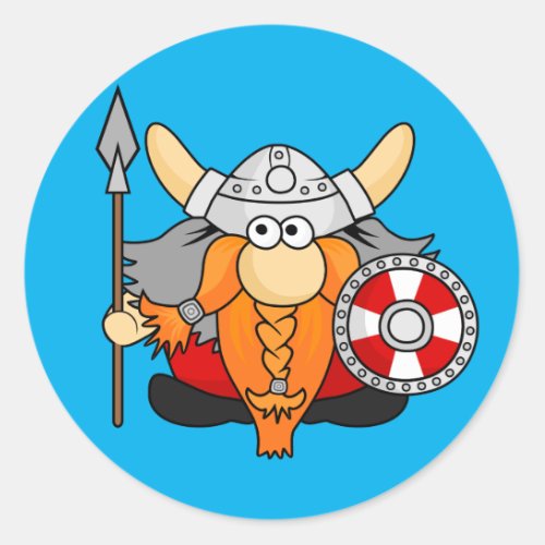 Cute Funny Viking Character Cartoon Illustration Classic Round Sticker