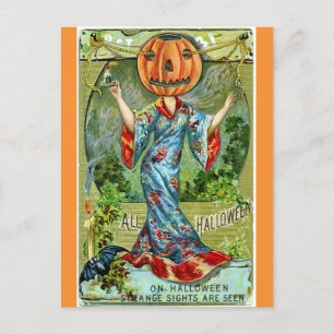 Cute Funny Vintage Halloween Pumpkin Postcard