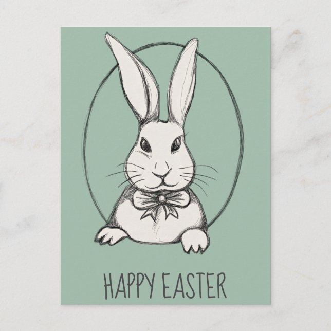 Cute Funny Vintage Happy Easter Bunny Personalized Postcard (Front)