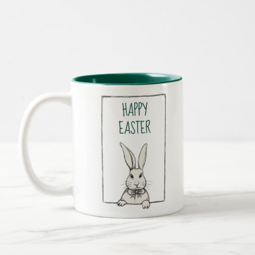 Cute Funny Vintage Happy Easter Bunny Personalized Two_Tone Coffee Mug