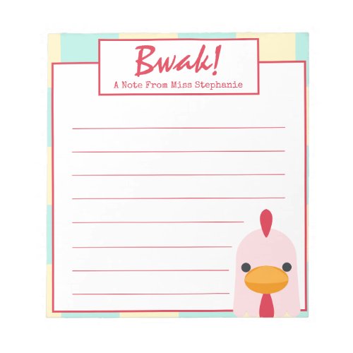 Cute Funny Vintage Pink Chicken From Teacher Notepad