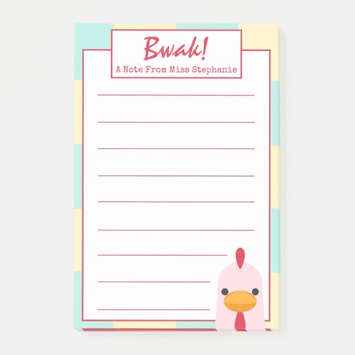 Cute Funny Vintage Pink Chicken From Teacher Post_it Notes