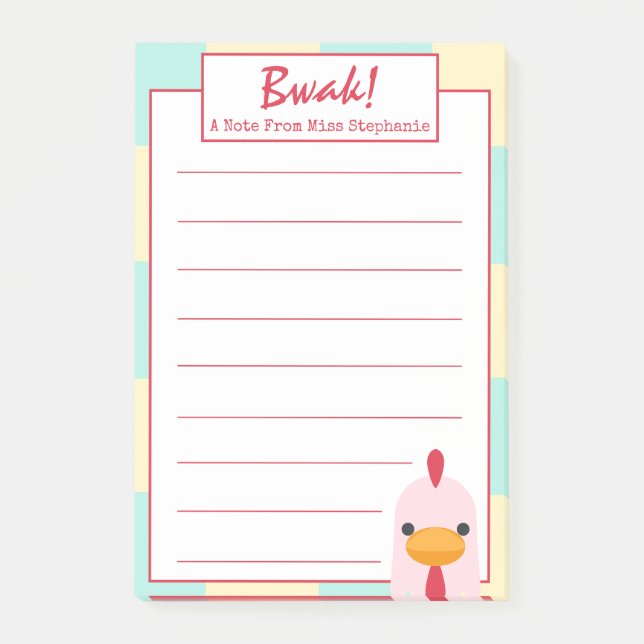 Cute Funny Vintage Pink Chicken From Teacher Post-it Notes (Front)