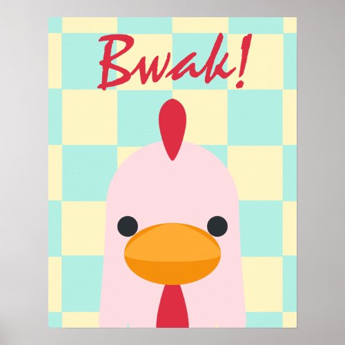 Cute Funny Vintage Pink Chicken Nursery Poster