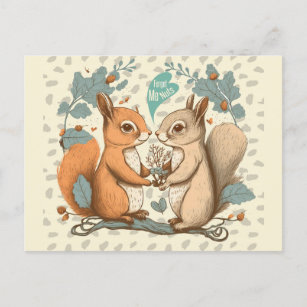 Cute Funny Vintage Squirrel Valentines Day Postcard