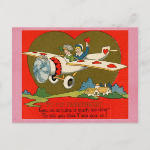 Cute Funny Vintage Valentines Day Airplane Poem Postcard