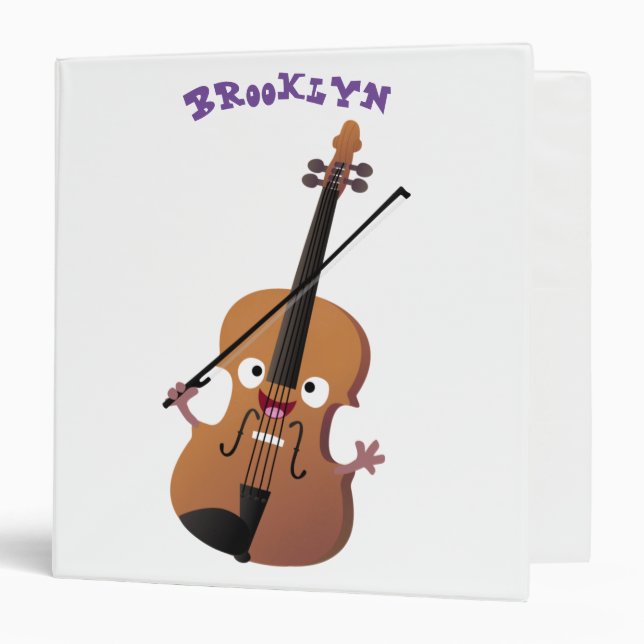 Cute funny violin musical cartoon character 3 ring binder (Front/Inside)