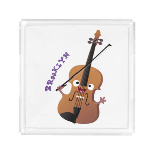 Cute funny violin musical cartoon character acrylic tray