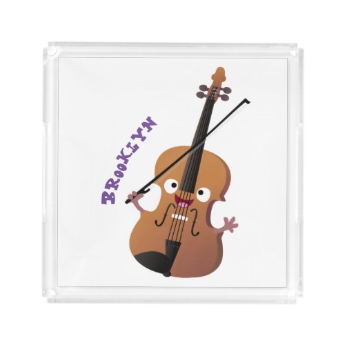 Cute funny violin musical cartoon character acrylic tray