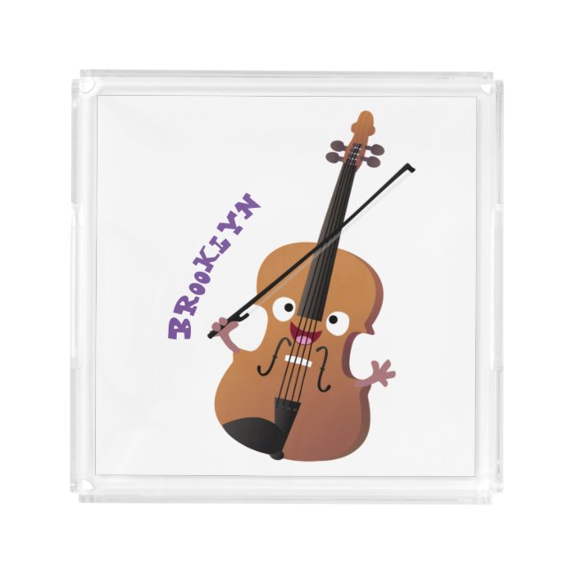 Cute funny violin musical cartoon character acrylic tray (Front)
