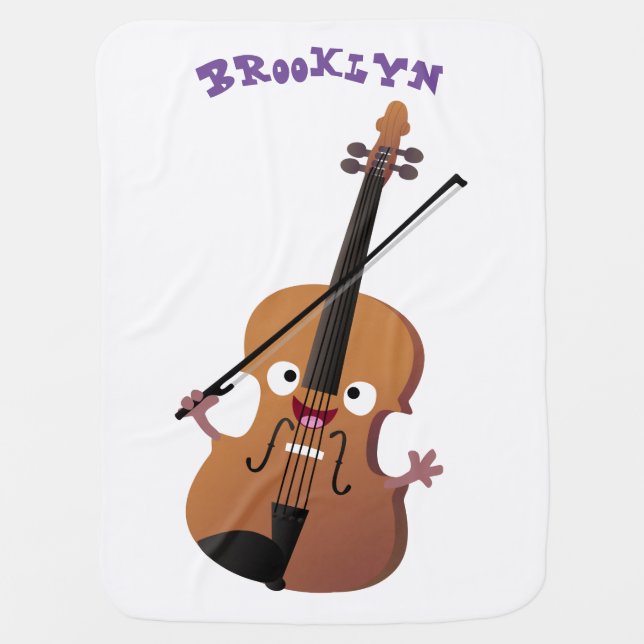 Cute funny violin musical cartoon character baby blanket (Front)