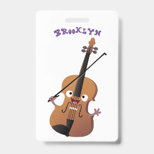 Cute funny violin musical cartoon character badge