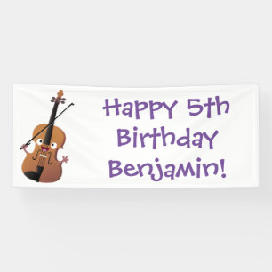 Cute funny violin musical cartoon character banner