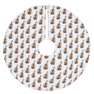 Cute funny violin musical cartoon character brushed polyester tree skirt