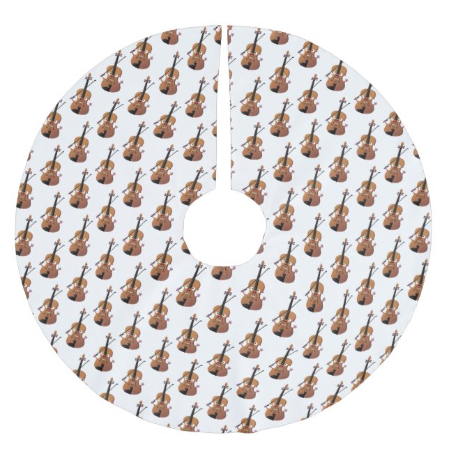 Cute funny violin musical cartoon character brushed polyester tree skirt (Front)