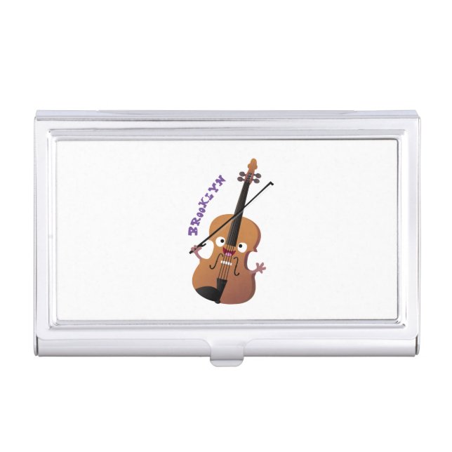 Cute funny violin musical cartoon character business card case (Front)