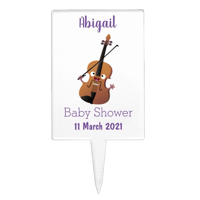 Cute funny violin musical cartoon character cake topper (Front)