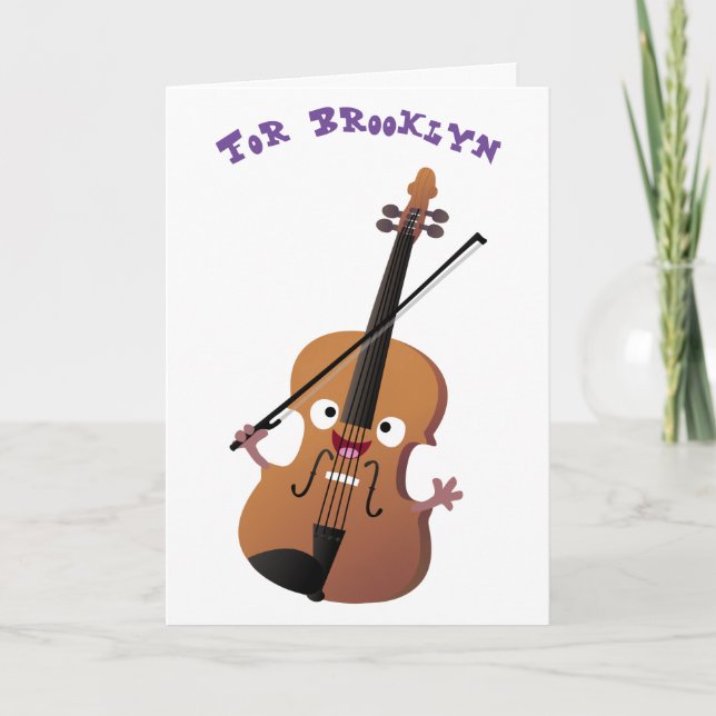 Cute funny violin musical cartoon character  card (Front)