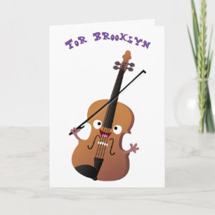 Cute funny violin musical cartoon character card