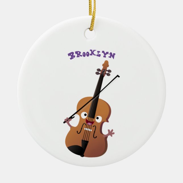 Cute funny violin musical cartoon character ceramic ornament (Front)