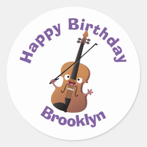 Cute funny violin musical cartoon character classi classic round sticker