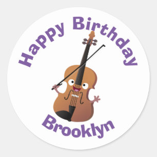 Cute funny violin musical cartoon character classi classic round sticker