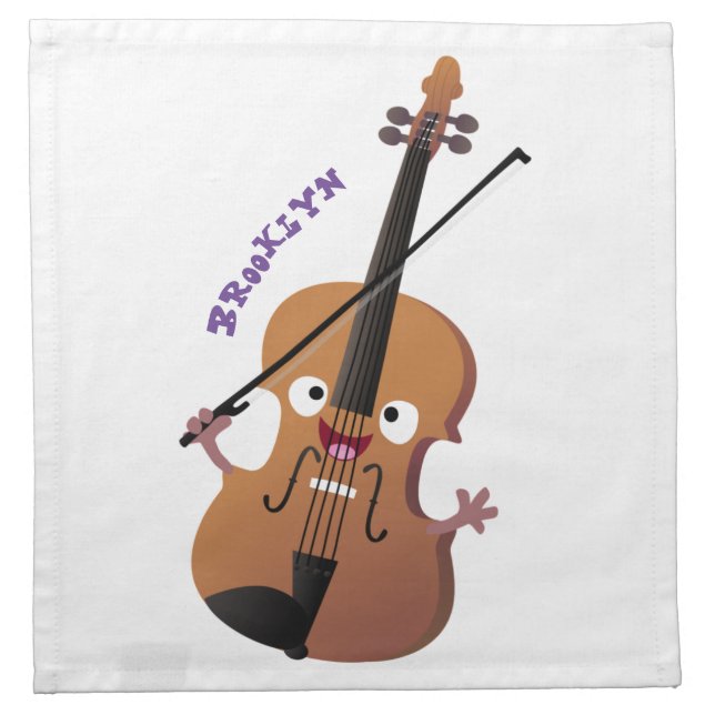 Cute funny violin musical cartoon character cloth napkin (Front)