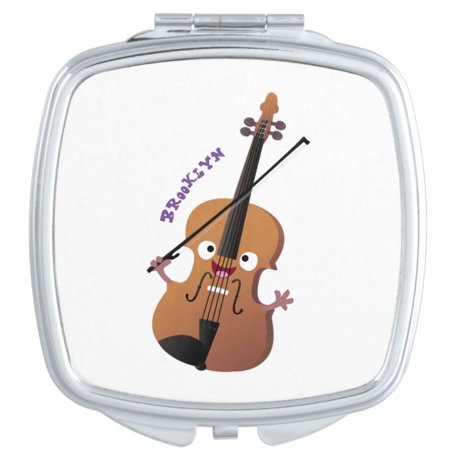Cute funny violin musical cartoon character compact mirror (Front)