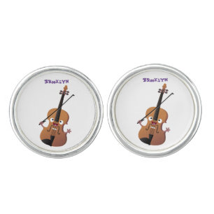 Cute funny violin musical cartoon character cufflinks