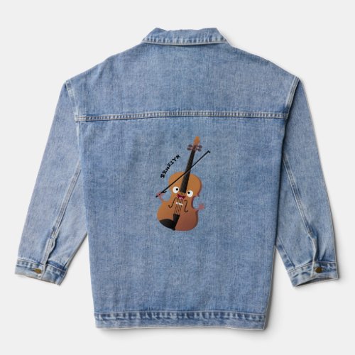 Cute funny violin musical cartoon character denim jacket