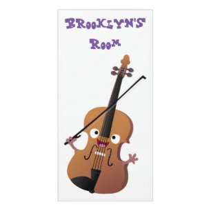 Cute funny violin musical cartoon character door sign