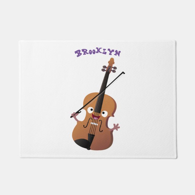 Cute funny violin musical cartoon character doormat (Front)