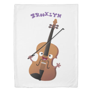 Cute funny violin musical cartoon character duvet cover