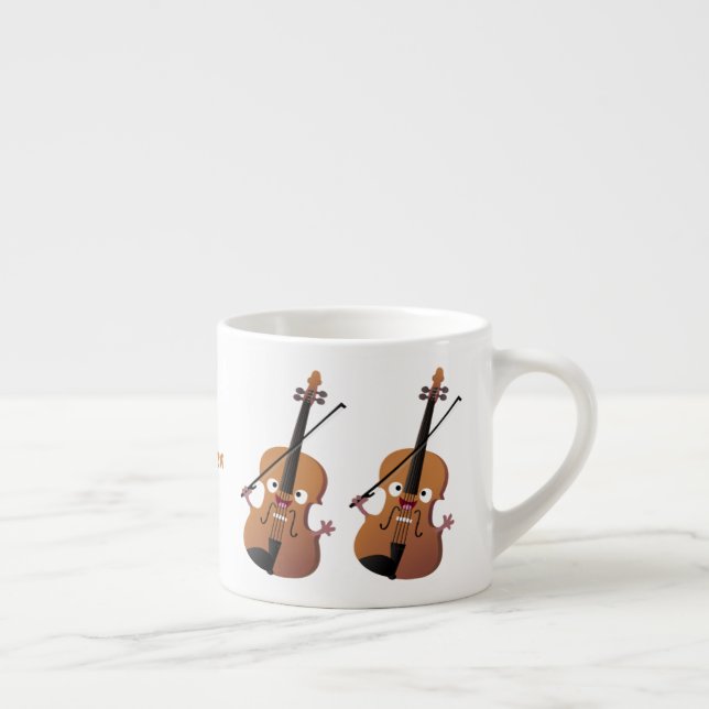 Cute funny violin musical cartoon character espresso cup (Right)