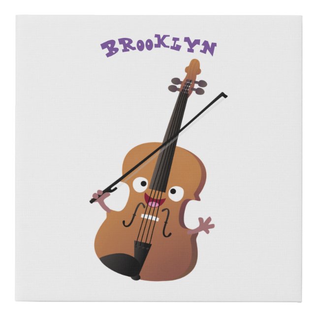 Cute funny violin musical cartoon character faux canvas print (Front)