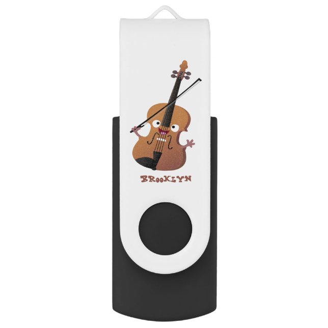 Cute funny violin musical cartoon character  flash drive (Front Vertical)