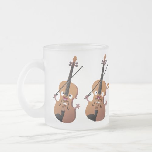 Cute funny violin musical cartoon character frosted glass coffee mug