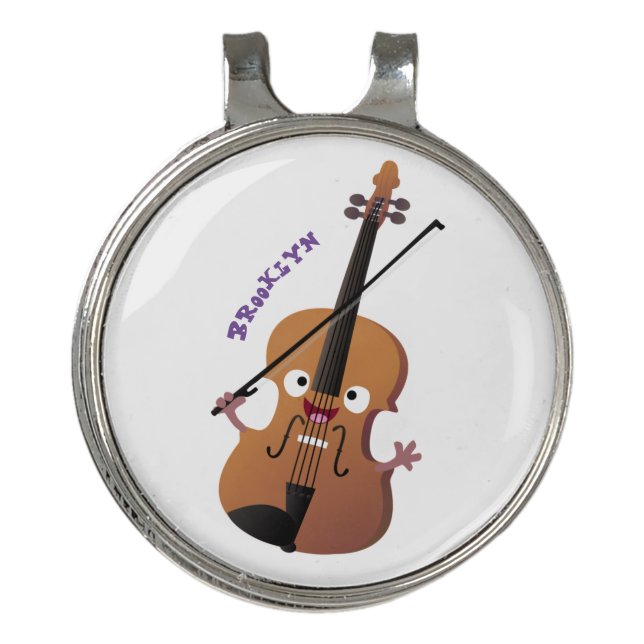 Cute funny violin musical cartoon character golf hat clip (Front)