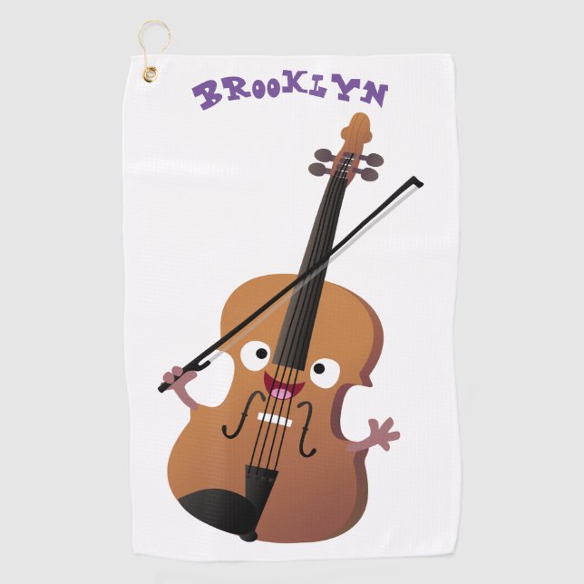 Cute funny violin musical cartoon character golf towel (Front)