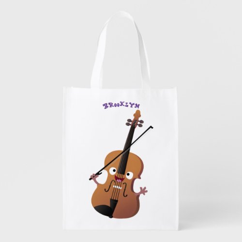 Cute funny violin musical cartoon character grocery bag