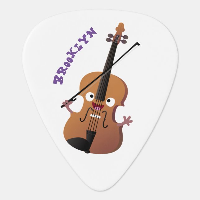 Cute funny violin musical cartoon character guitar pick (Front)