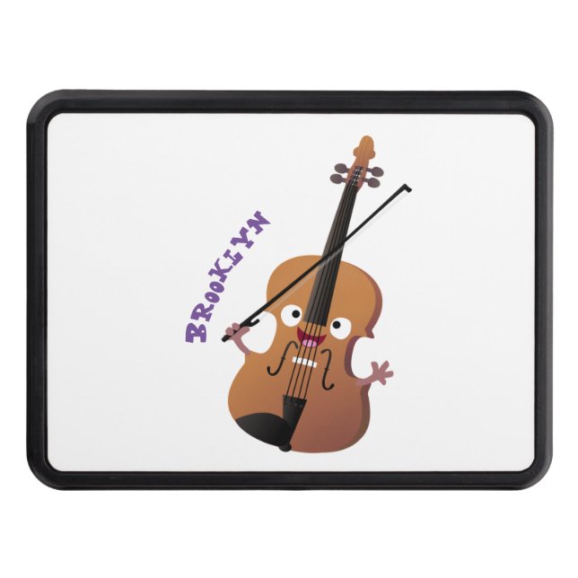 Cute funny violin musical cartoon character hitch cover (Front)