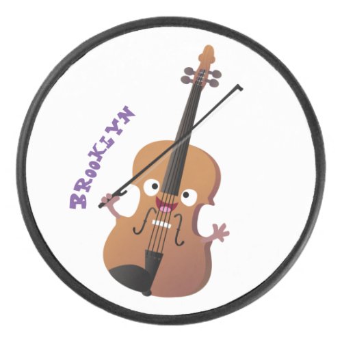 Cute funny violin musical cartoon character hockey puck