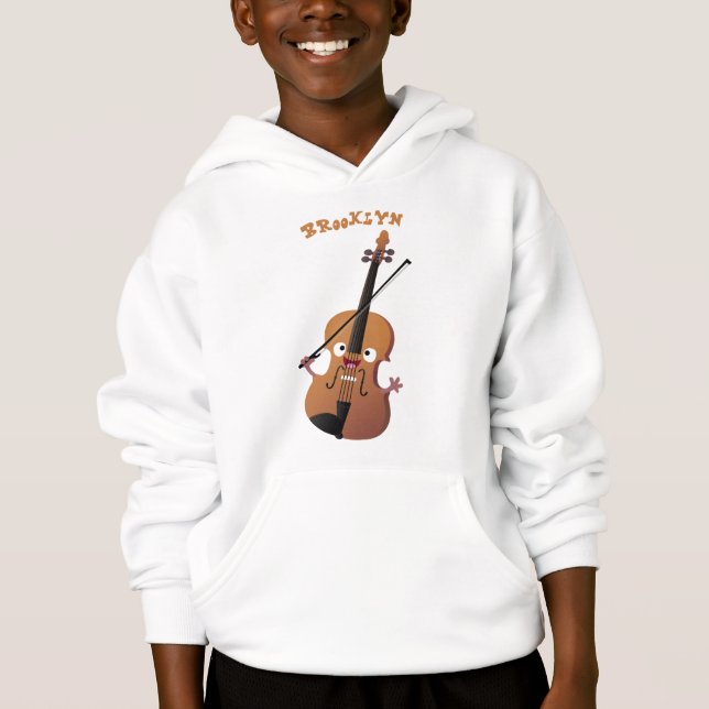 Cute funny violin musical cartoon character hoodie (Front)