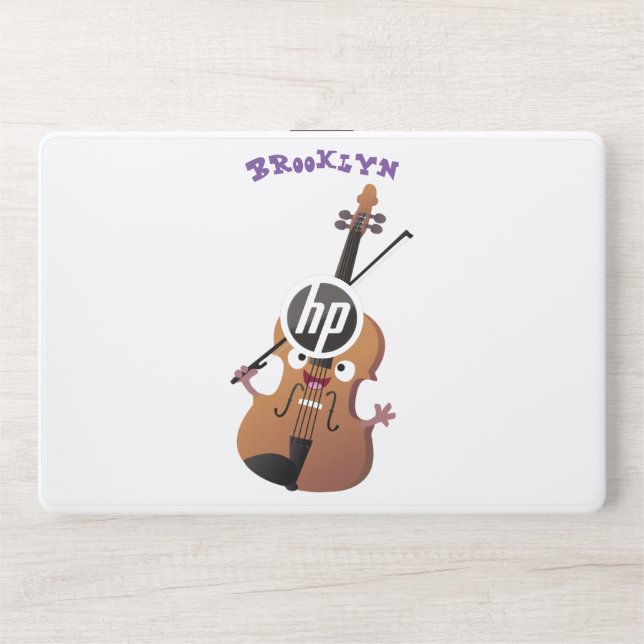 Cute funny violin musical cartoon character HP laptop skin (Front)