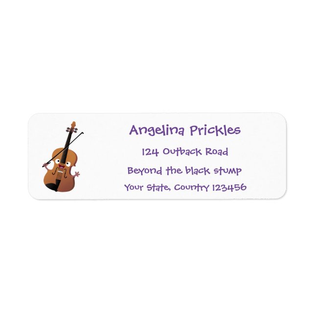 Cute funny violin musical cartoon character label (Front)