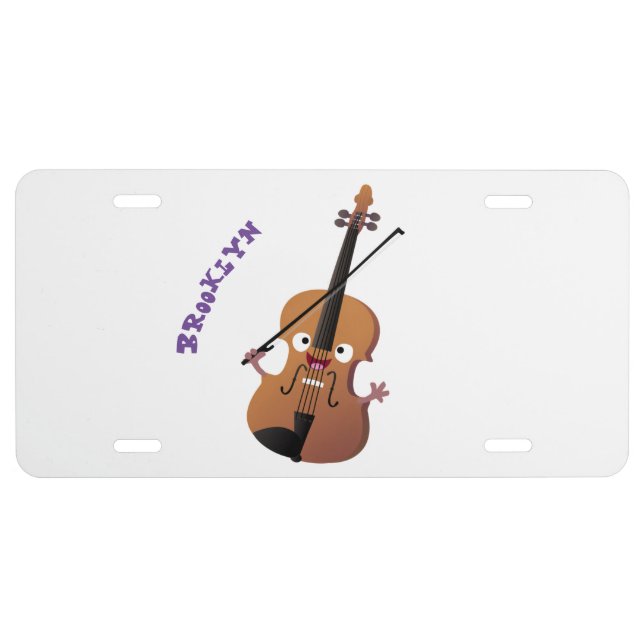 Cute funny violin musical cartoon character license plate (Front)