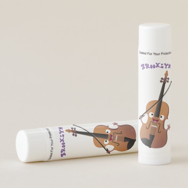 Cute funny violin musical cartoon character lip balm (Front)